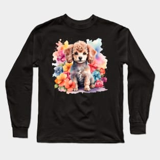 A poodle decorated with beautiful watercolor flowers Long Sleeve T-Shirt